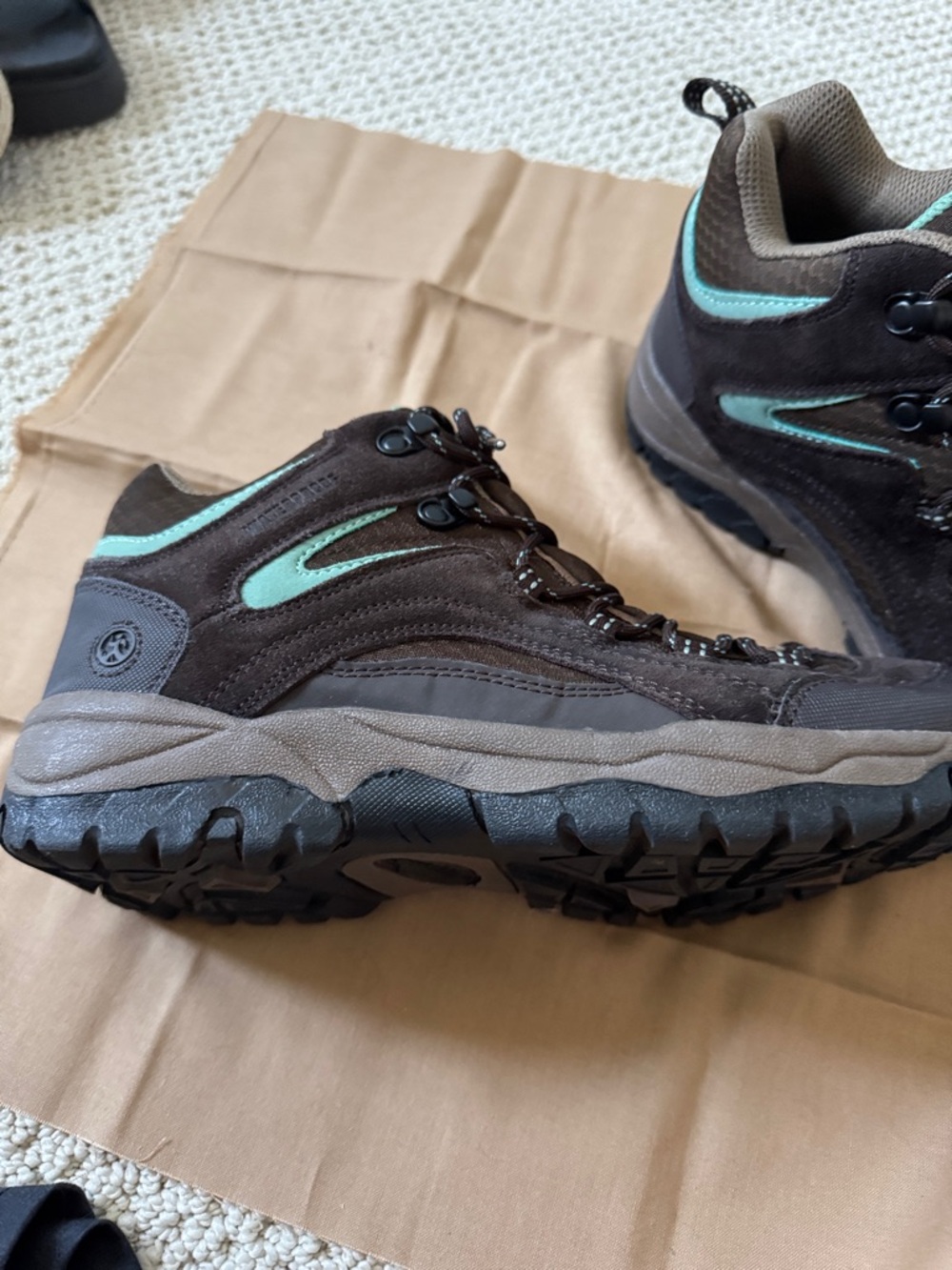 Brown Suede Hiking Boots with Mint Accents - Picture 3 of 4